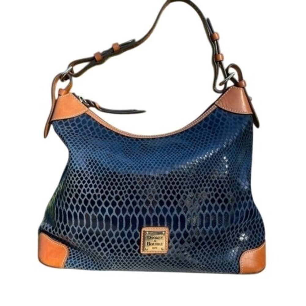 Dooney & Bourke Erica Snake Embossed Leather Hobo Bag Navy Blue Purse